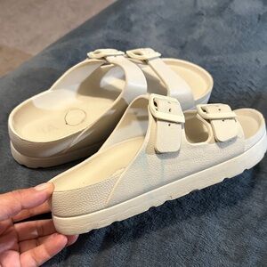 Mia Cream Double Buckle Sandals